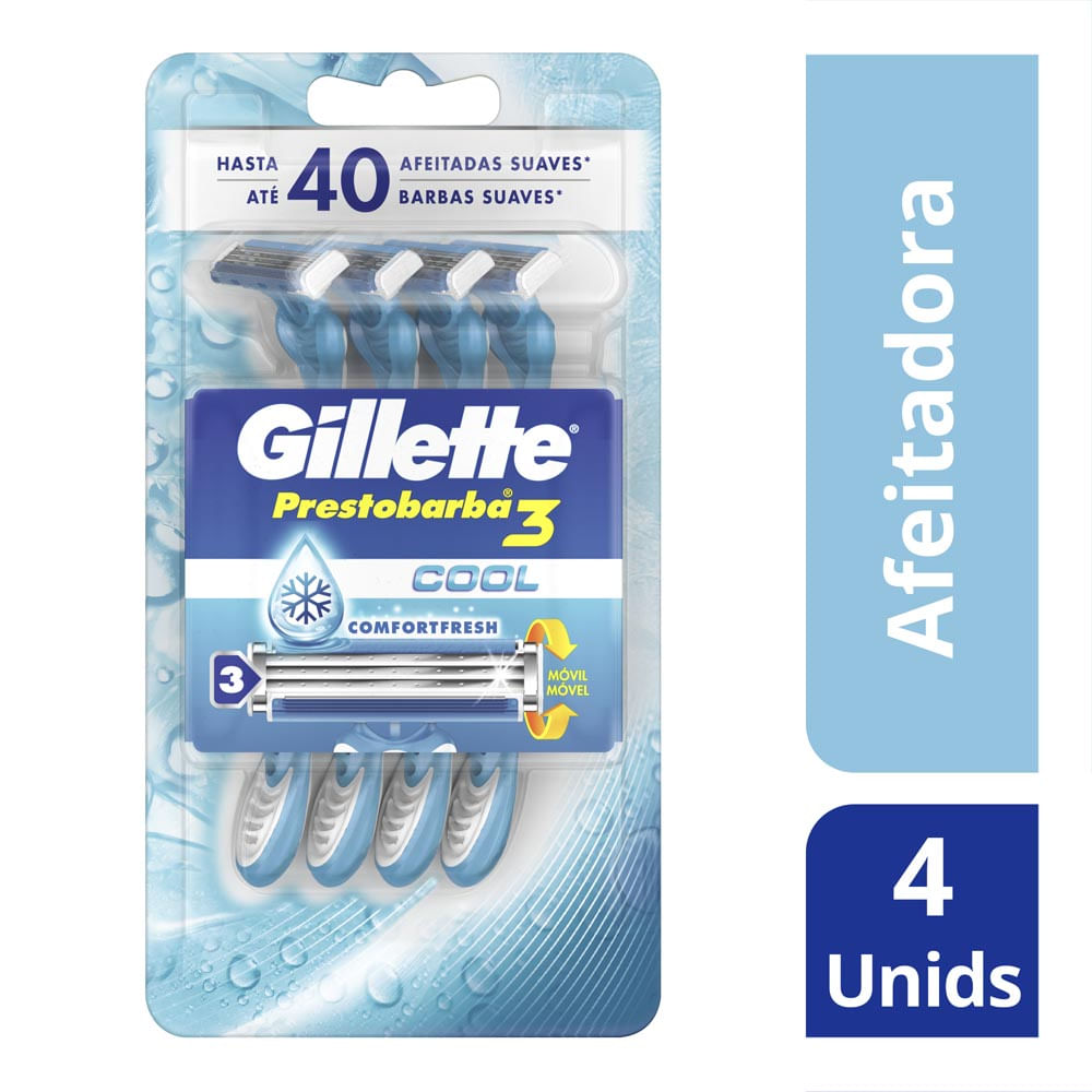 MAQUINA D/AFEITAR GILLETTE PRESTOBARBA3 FRESH EUCALIPTUS X4