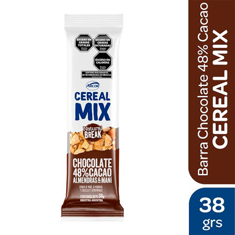 BARRA CEREAL MIX CHOCOLATE CACAO ALM/MANI