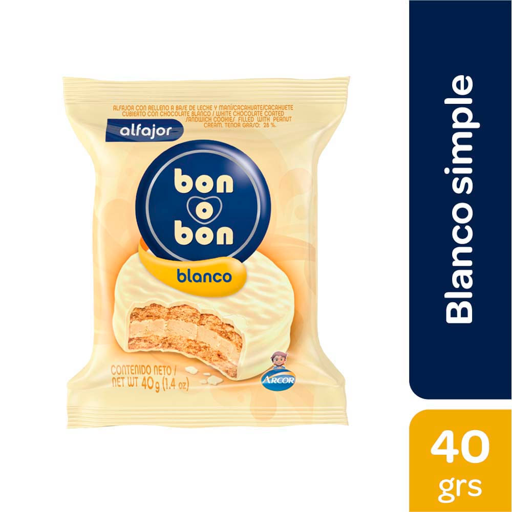 ALFAJOR BON O BON BLANCO SIMPLE