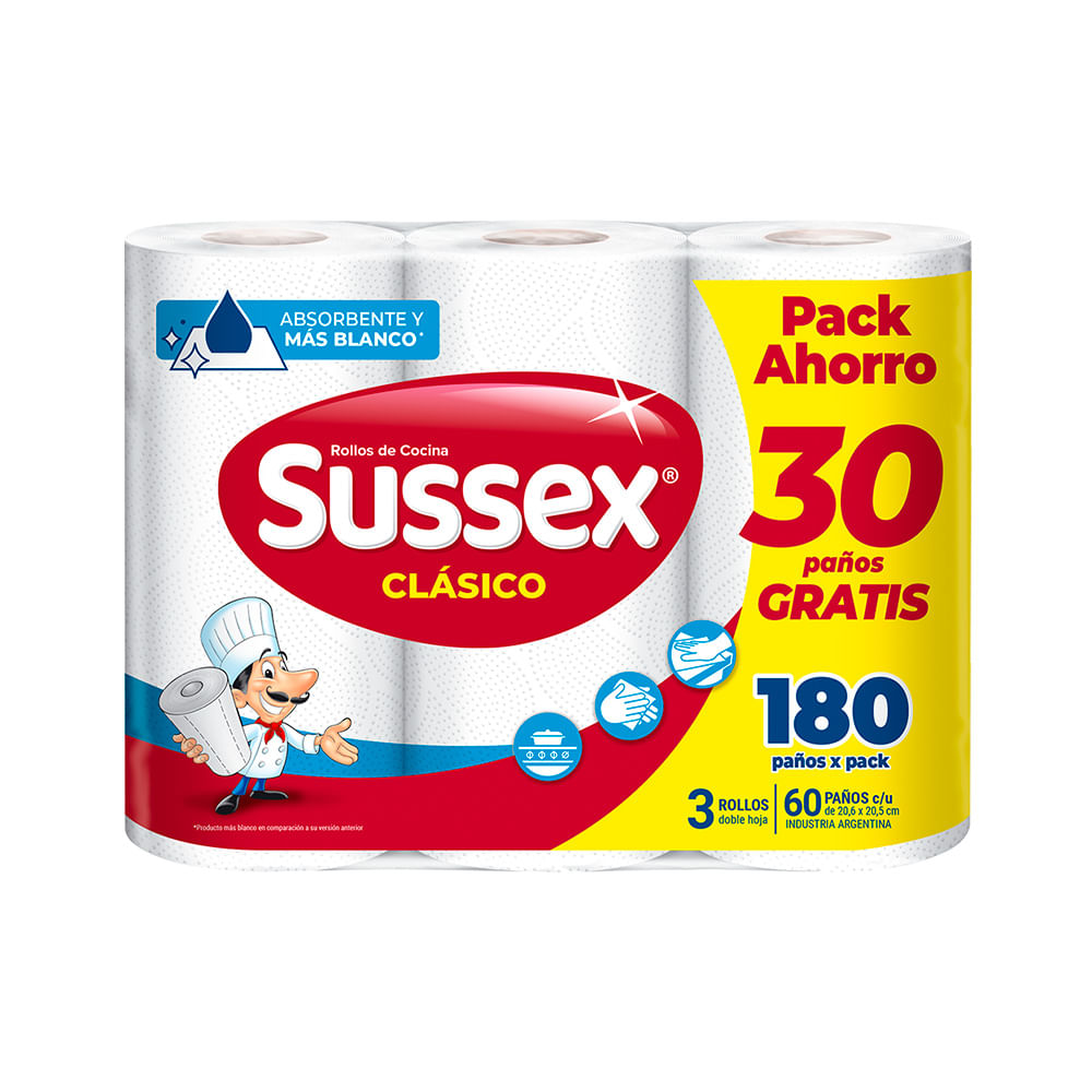 ROLLO DE COCINA SUSSEX CLASICO PACK AHORRO 180