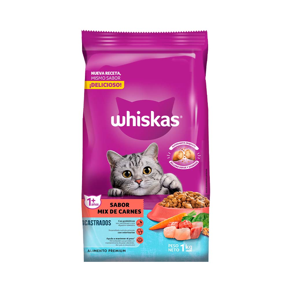 ALIMENTO WHISKAS MIX CARNES CASTRADOS