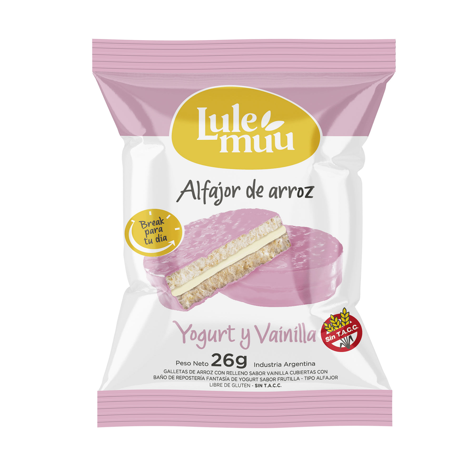 ALFAJOR LULEMUU DE ARROZ YOGUR Y VAINILLA